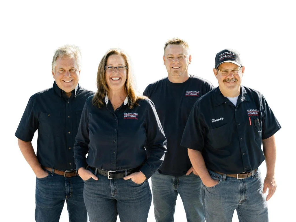 Glendale Heating & Air Conditioning's third-generation owners — Sarah Turner, Chad Fulton, Greg Hoefer, and Randy Hoefer