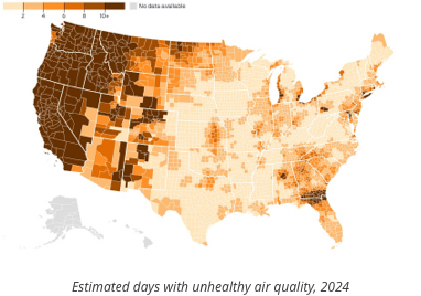 Estimated days with poor air quality map